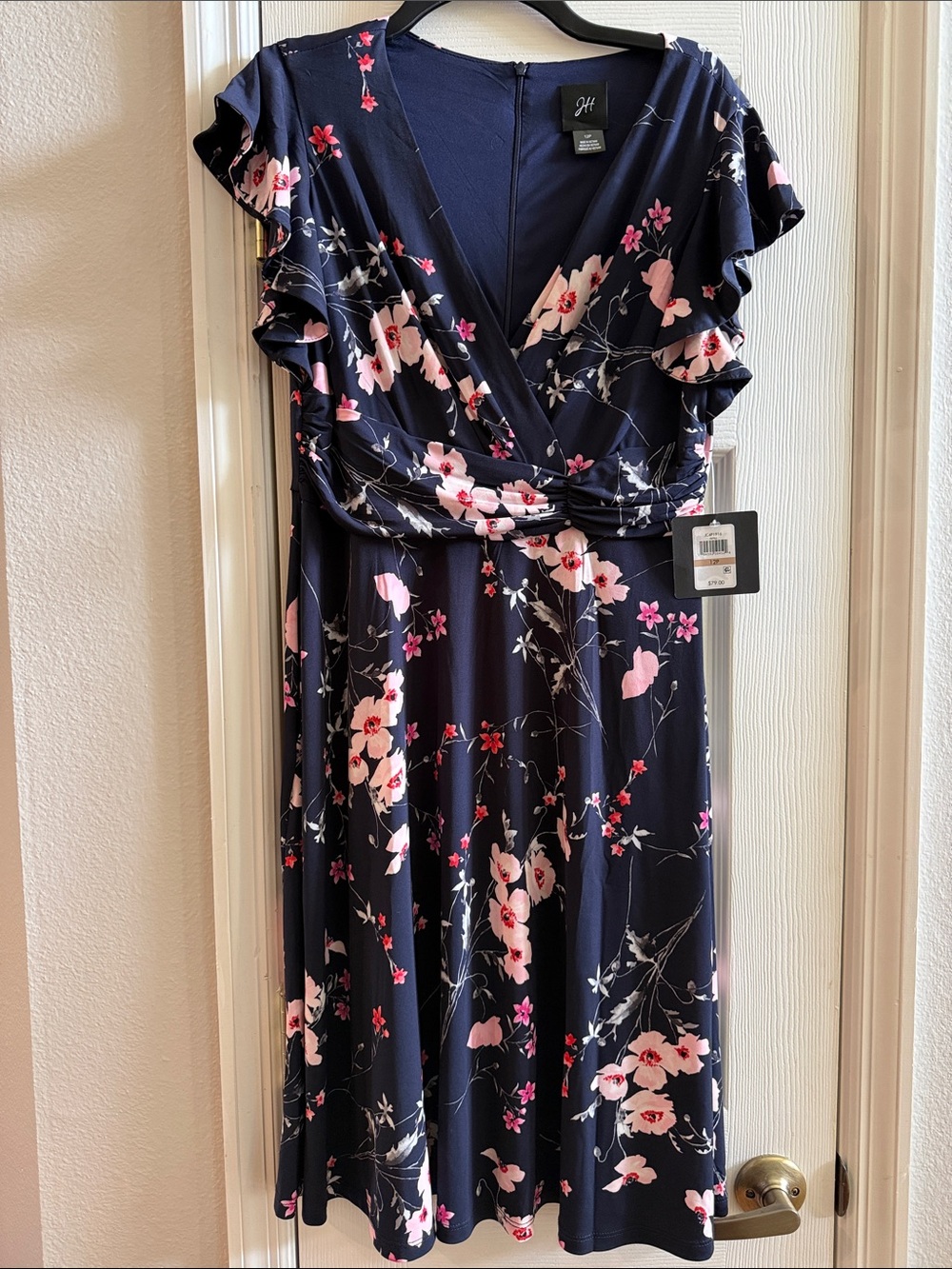 JH Collectibles Navy Floral Midi Dress with Pink Blooms